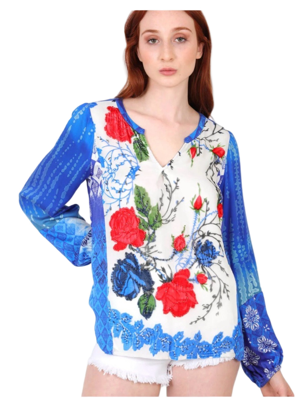 Hale Bob floral silk-blend beaded blouse